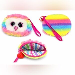 TY Beanie Boo - Retro Rainbow Owl Plush Coin Purse / Mini Wallet